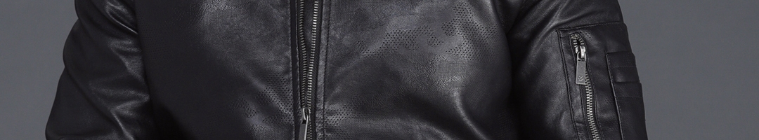 Buy WROGN Men Black Slim Fit Self Design Bomber Jacket - Jackets for ...