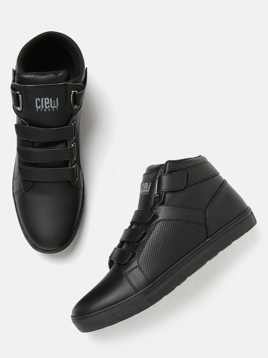 Buy Crew STREET Men Black Perforated Mid Top Sneakers