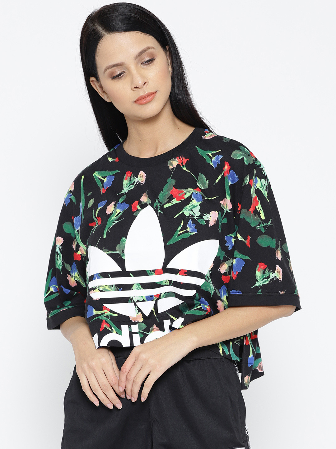 Buy ADIDAS Originals Women Black & White Printed AOP T Shirt - Tshirts ...