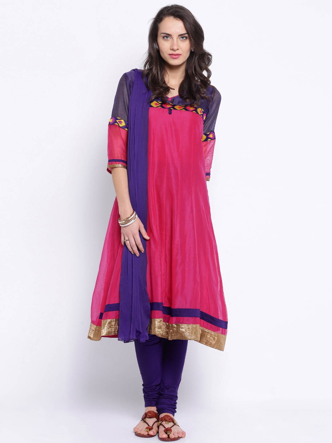 Buy Anouk Pink & Purple A Line Churidar Kurta With Dupatta - Kurta Sets ...