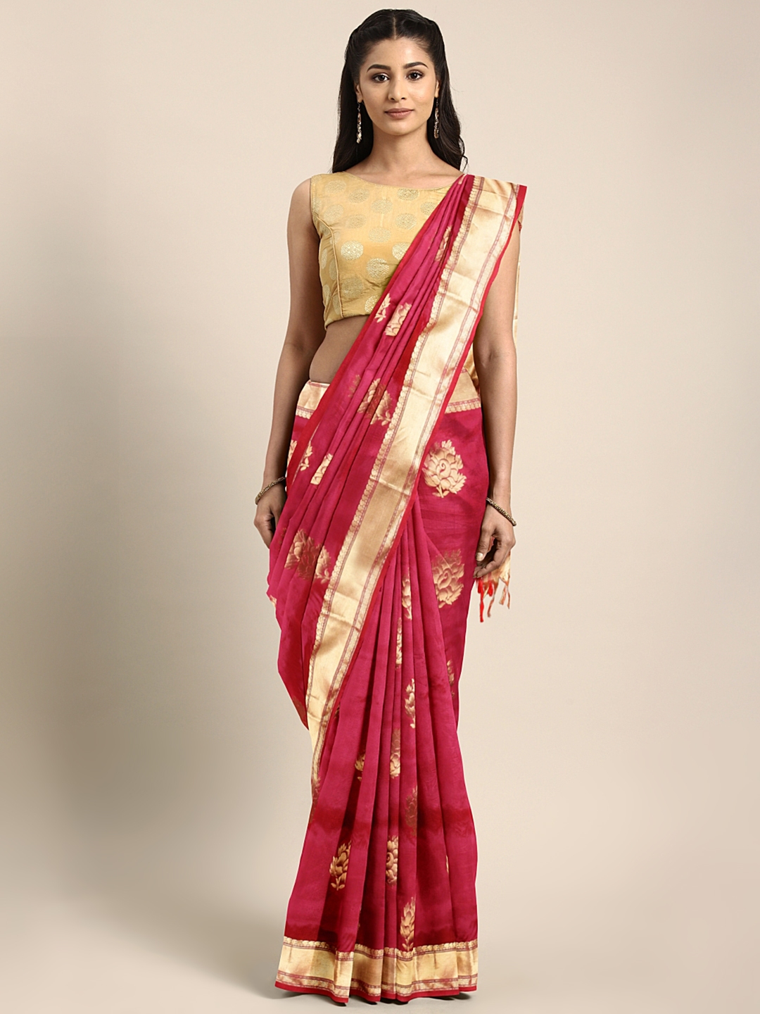 Buy The Chennai Silks Pink & Gold Coloured Woven Design Pure Arani Silk ...