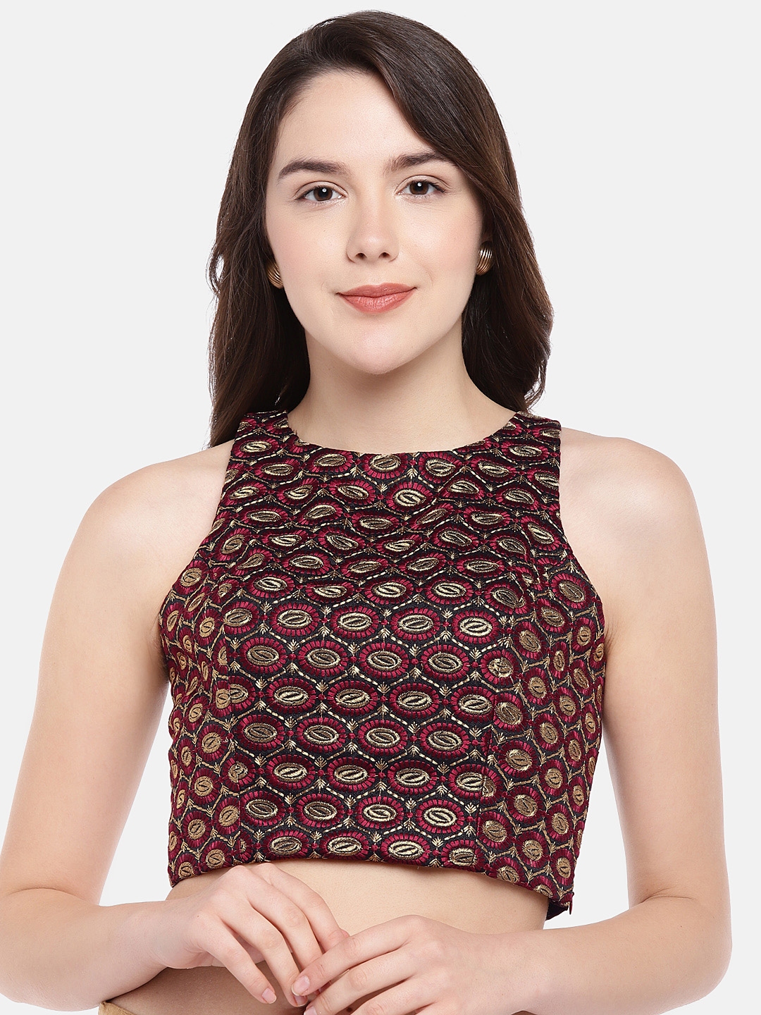 maroon brocade blouse material