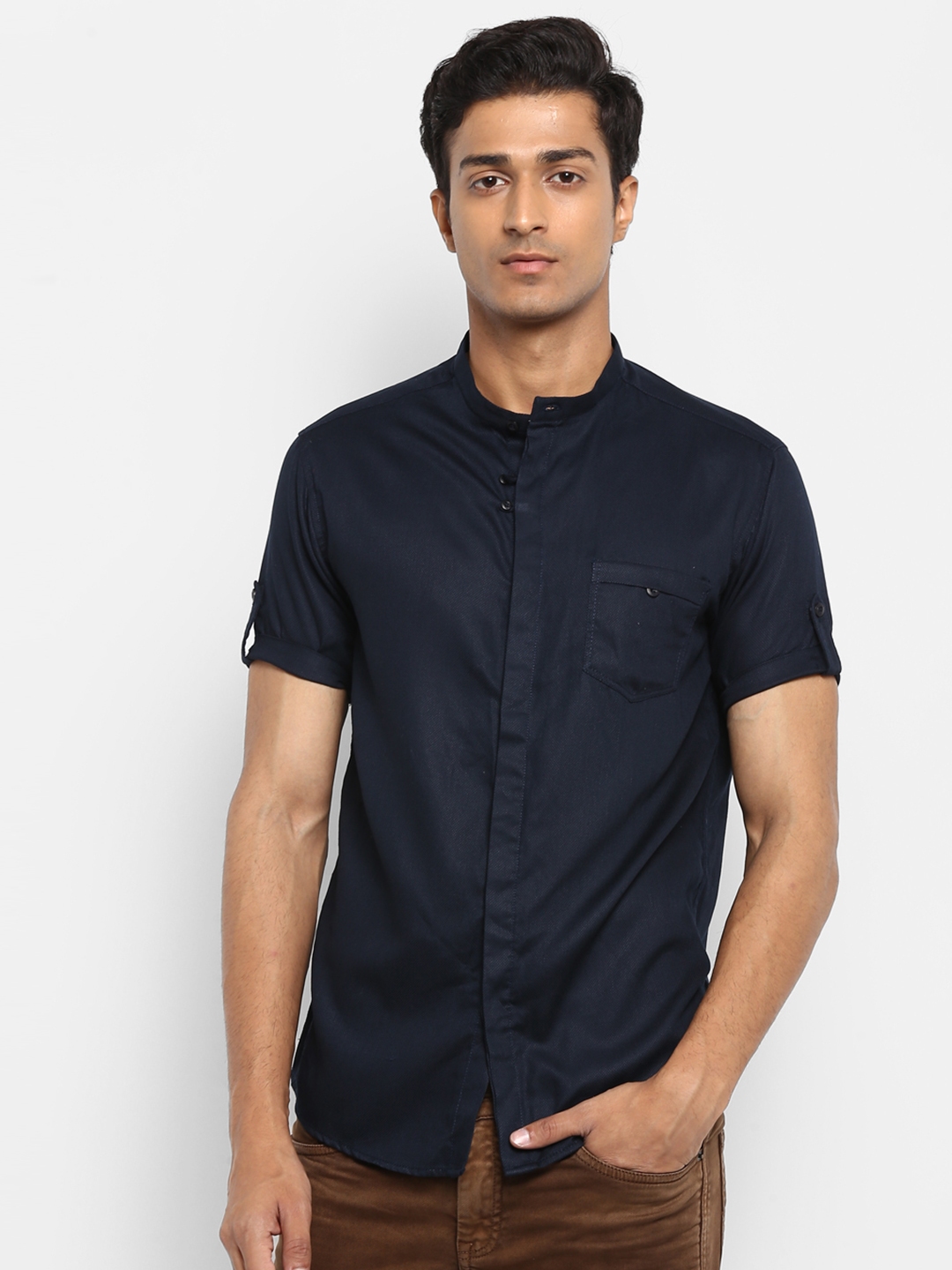 Buy Mufti Men Navy Blue Regular Fit Solid Casual Shirt - Shirts for Men ...