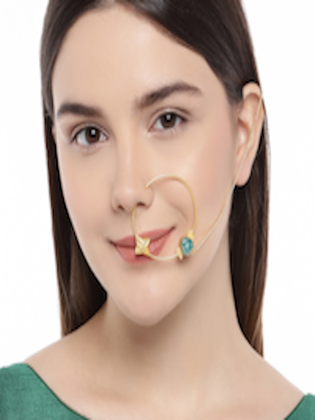 Buy AccessHer Gold Toned & Blue Stone Nose Ring With Chain Nosepin for Women 10198051 Myntra