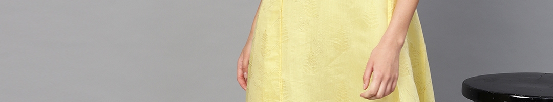 Buy Ahalyaa Women Yellow & Golden Printed Layered A Line Kurta - Kurtas ...