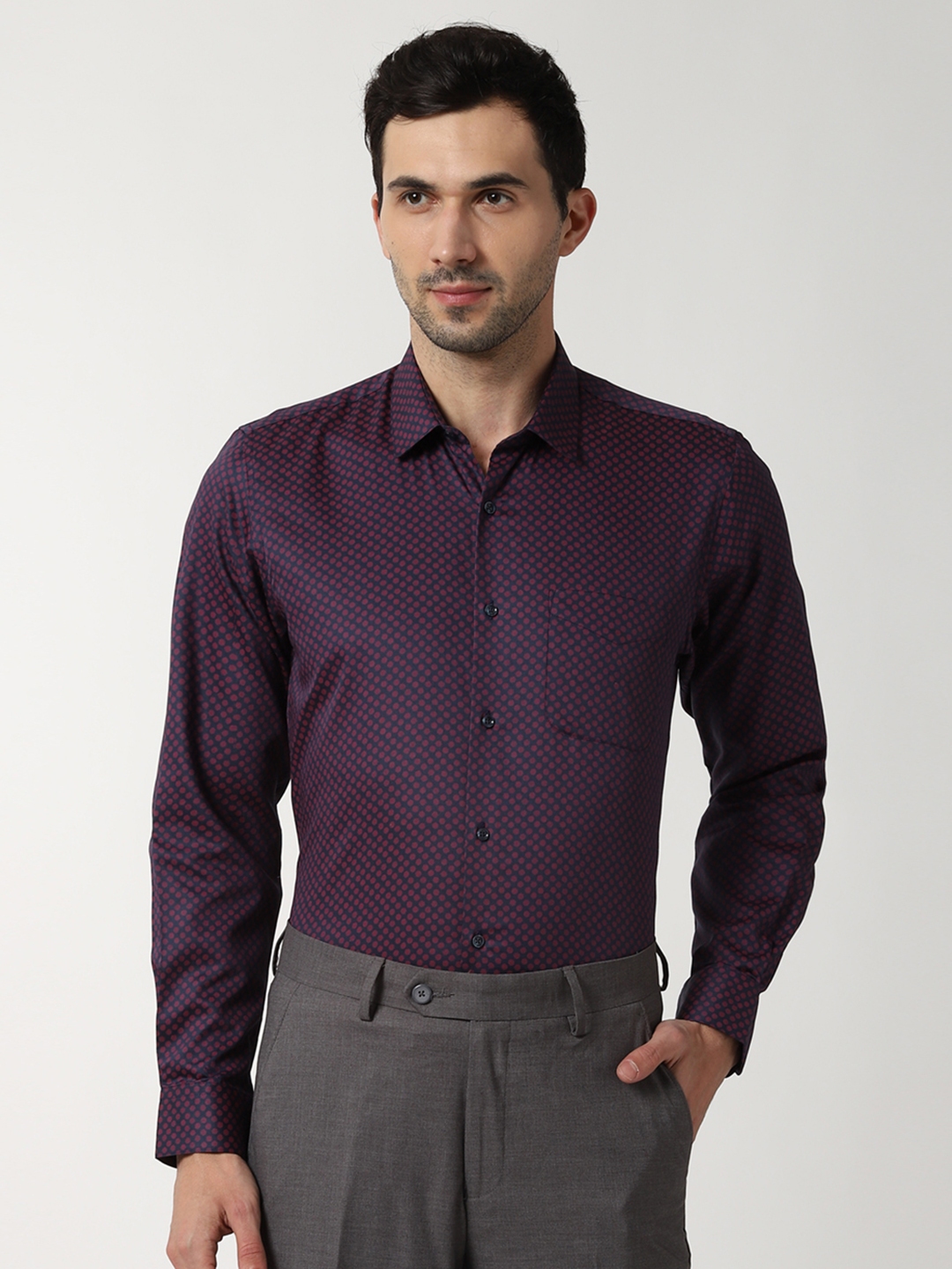 Buy Peter England Men Purple Tight Slim Fit Printed Formal Shirt ...