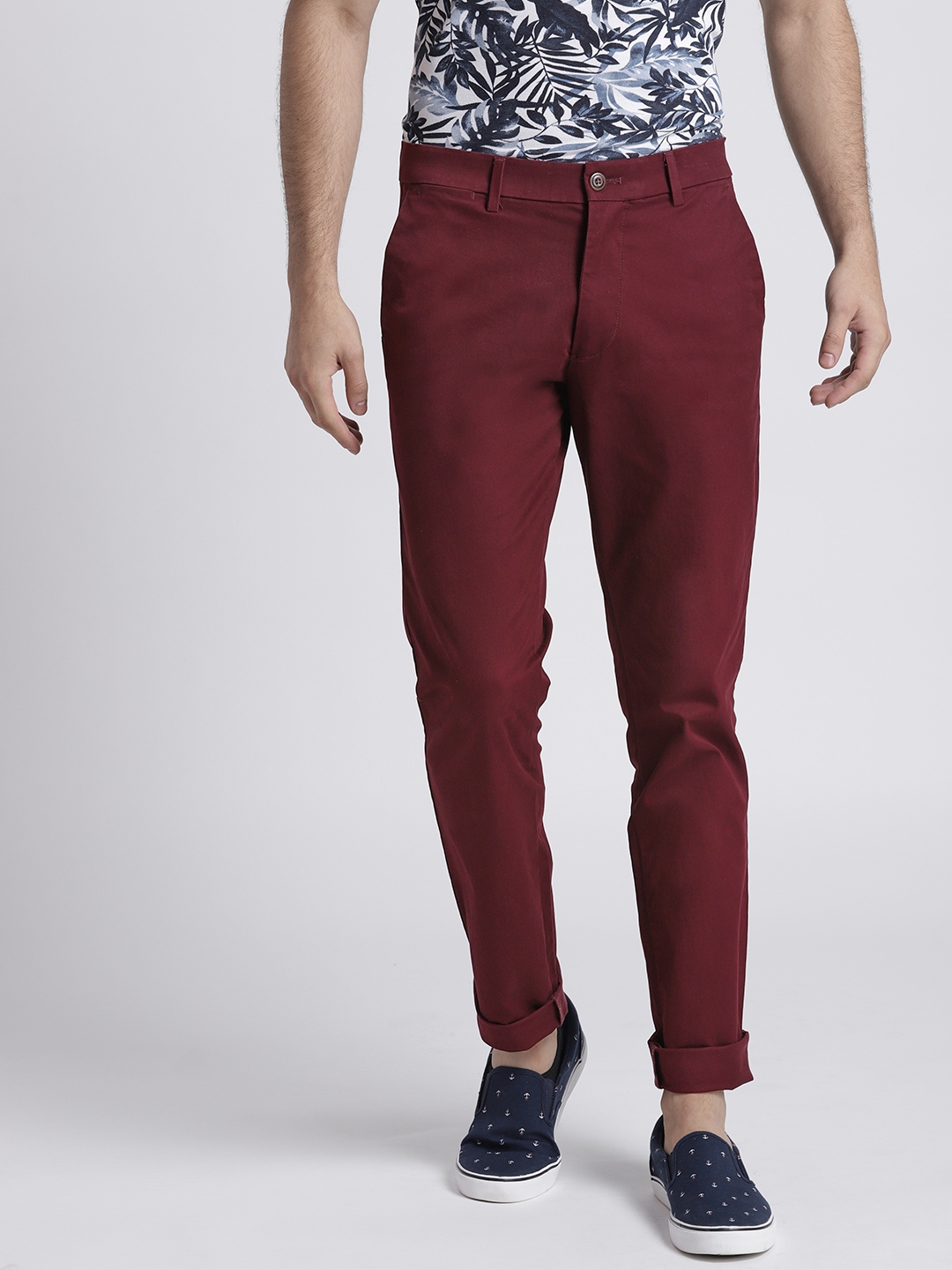 Buy GAP Men Burgundy Skinny Fit Solid Chinos - Trousers for Men ...