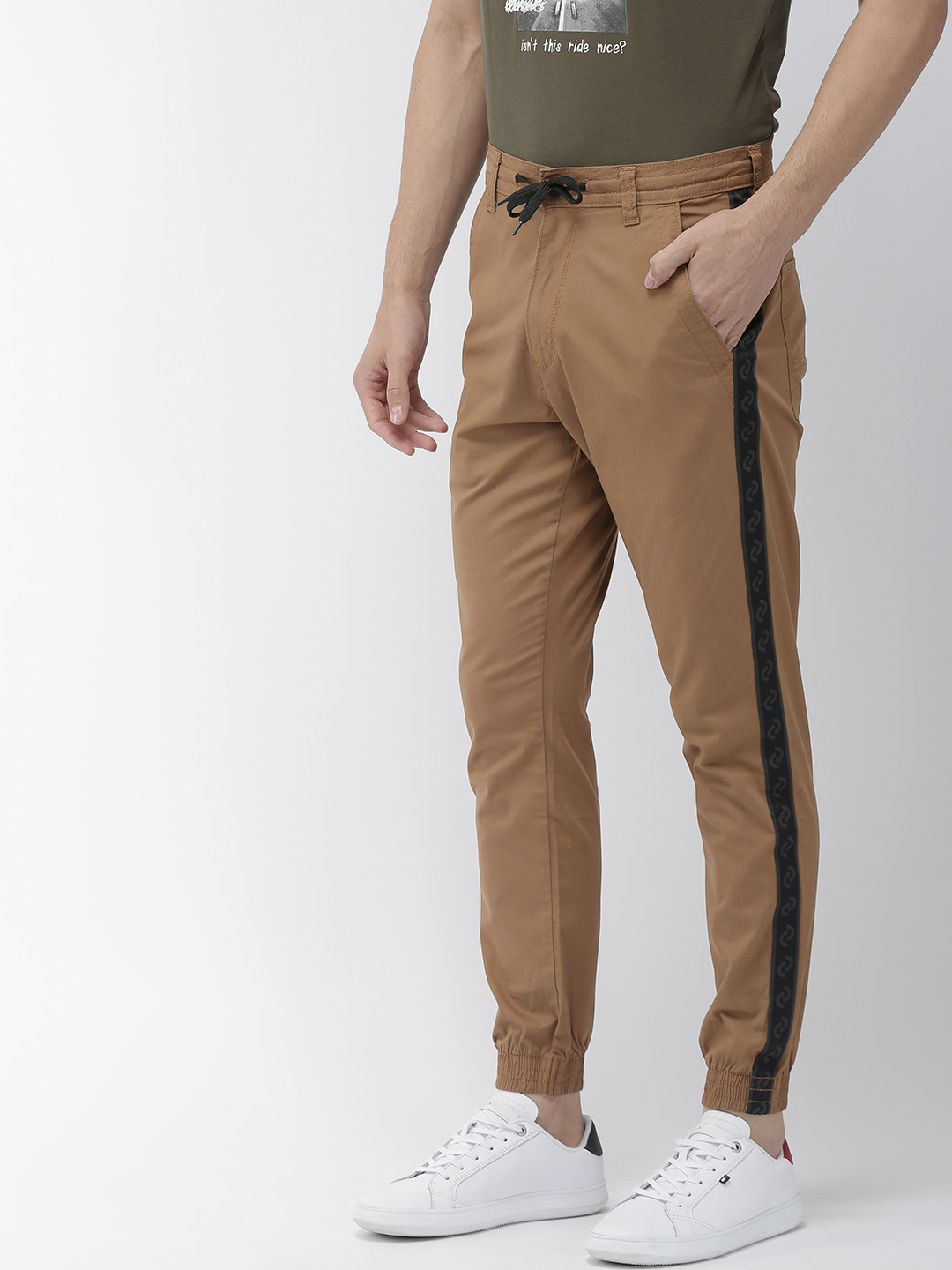 Buy Denizen From Levis Men Khaki Regular Fit Solid Joggers Trousers