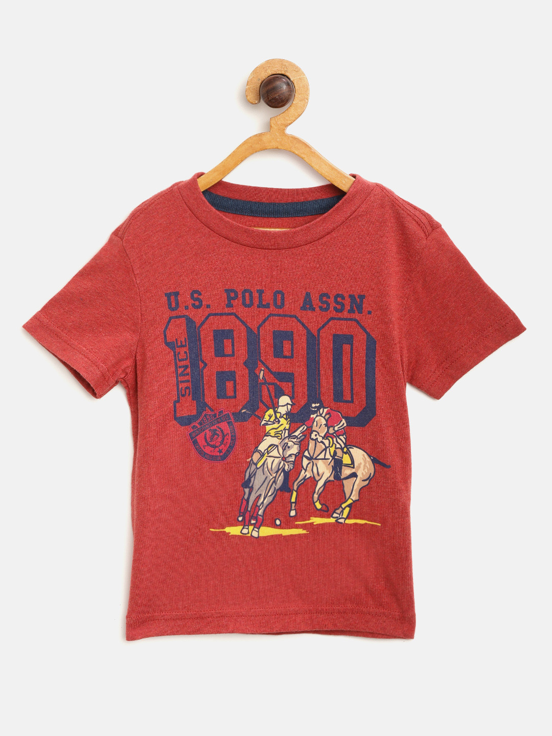 Buy U.S. Polo Assn. Kids Boys Rust Red Printed Round Neck T Shirt