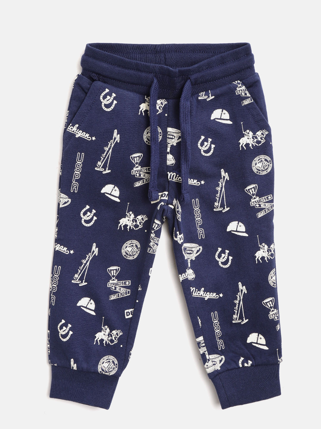 Buy U.S. Polo Assn. Kids Boys Navy Blue & Beige Printed Joggers Track Pants for Boys 10213399