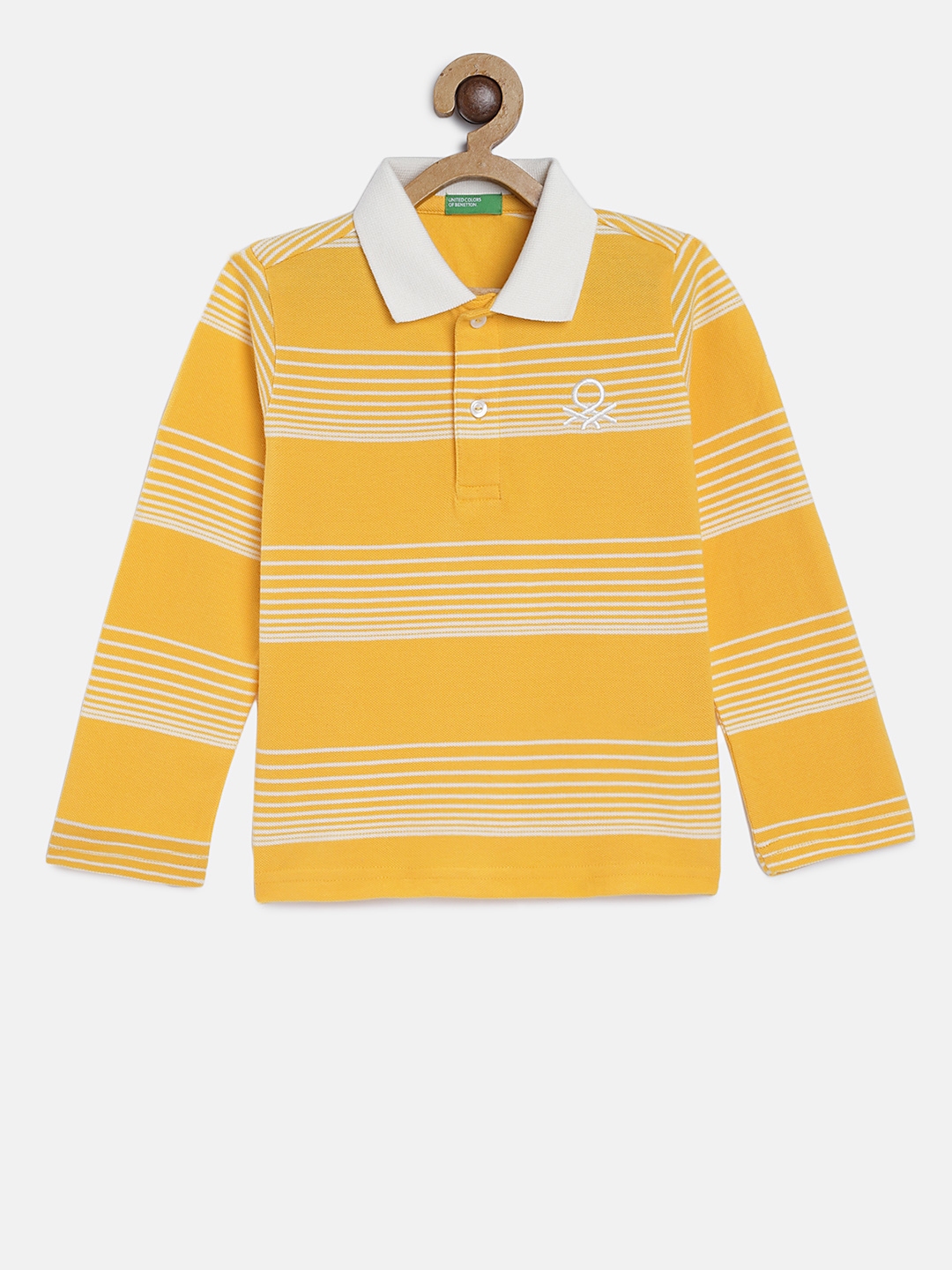 Buy United Colors Of Benetton Boys Mustard Yellow & White Striped Polo ...