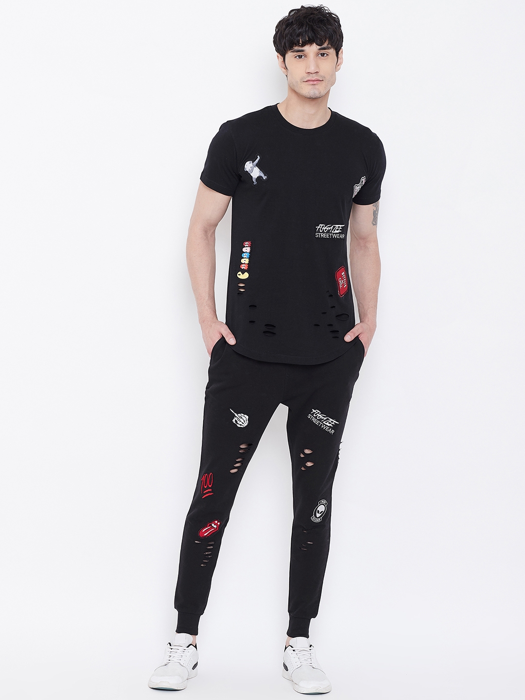 fugazee solid men's black track pants