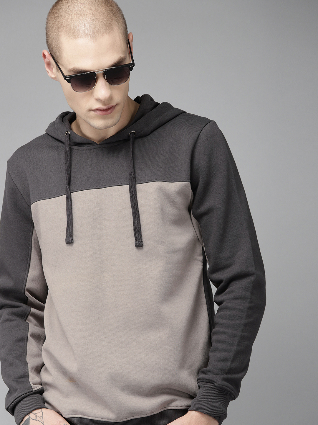 Buy The Roadster Lifestyle Co Men Grey Colourblocked Hooded Sweatshirt Sweatshirts for Men