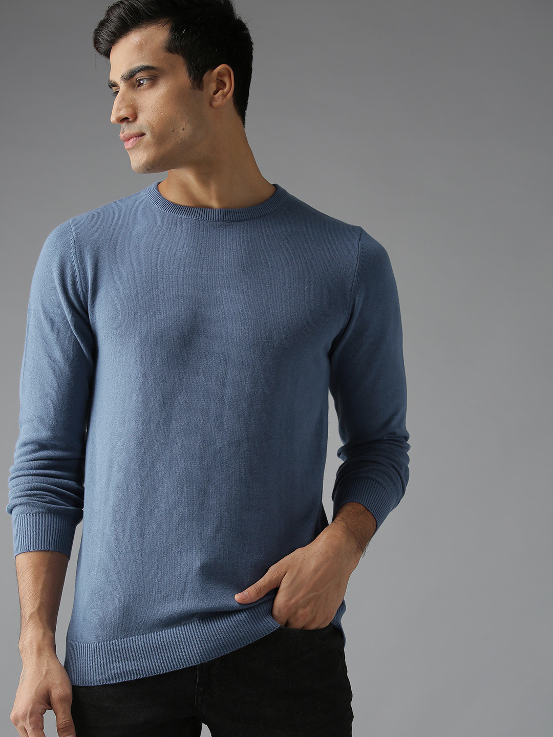 Buy The Roadster Lifestyle Co Men Blue Solid Sweater Sweaters for Men