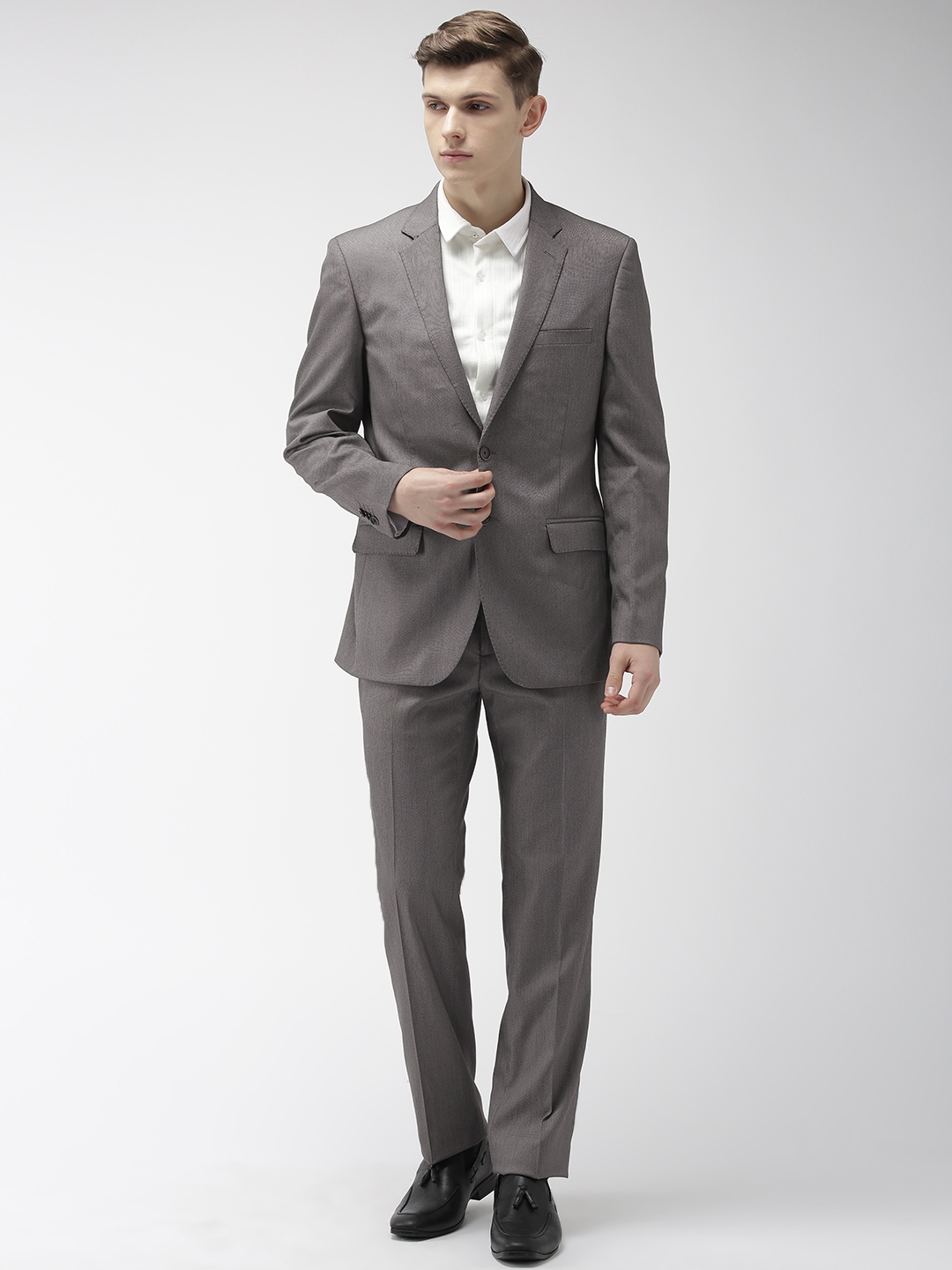 Buy Raymond Men Grey Self Design Contemporary Fit Formal Blazer - Suits ...