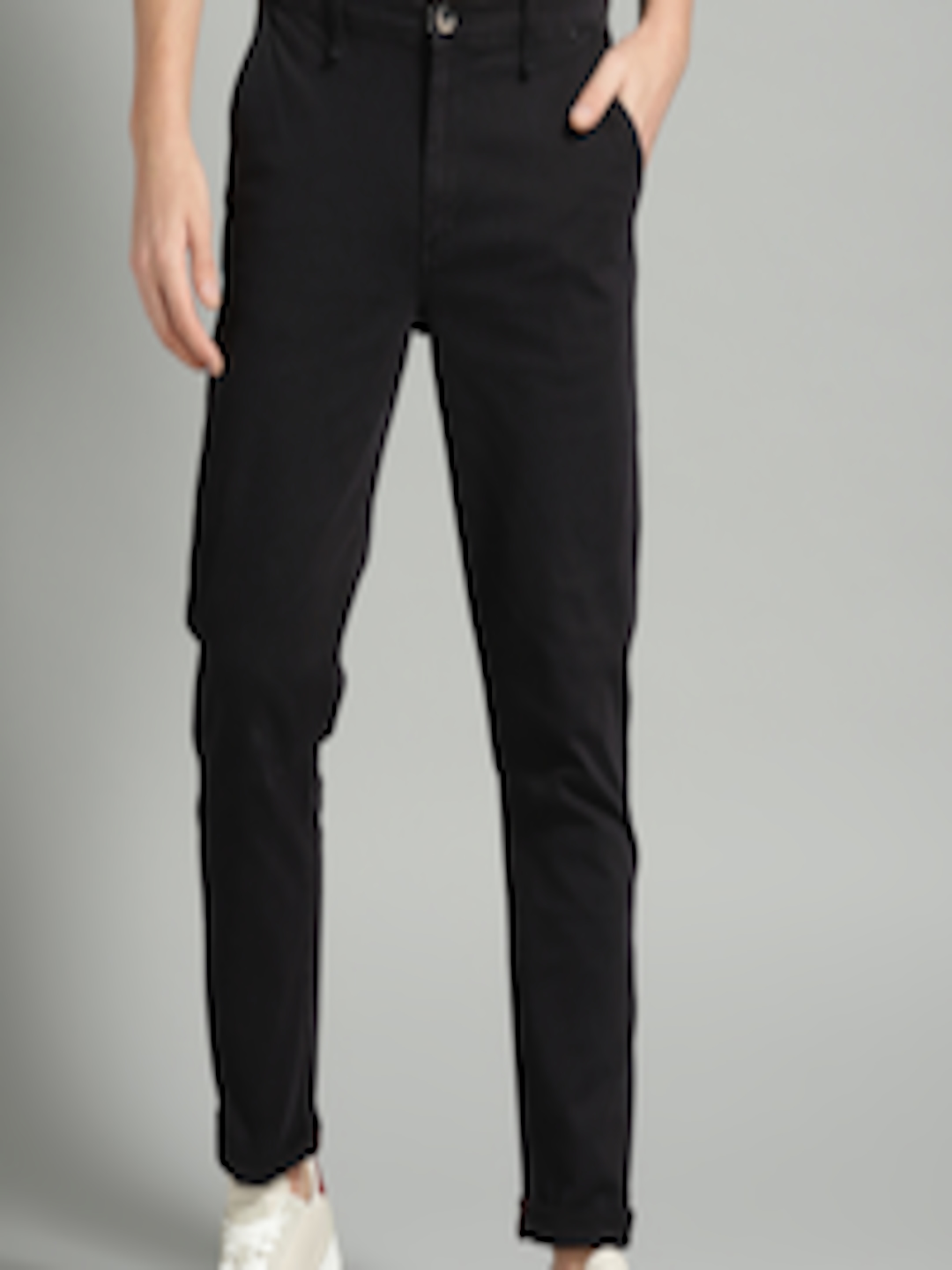 Buy The Roadster Lifestyle Co Men Black Regular Fit Solid Trousers ...