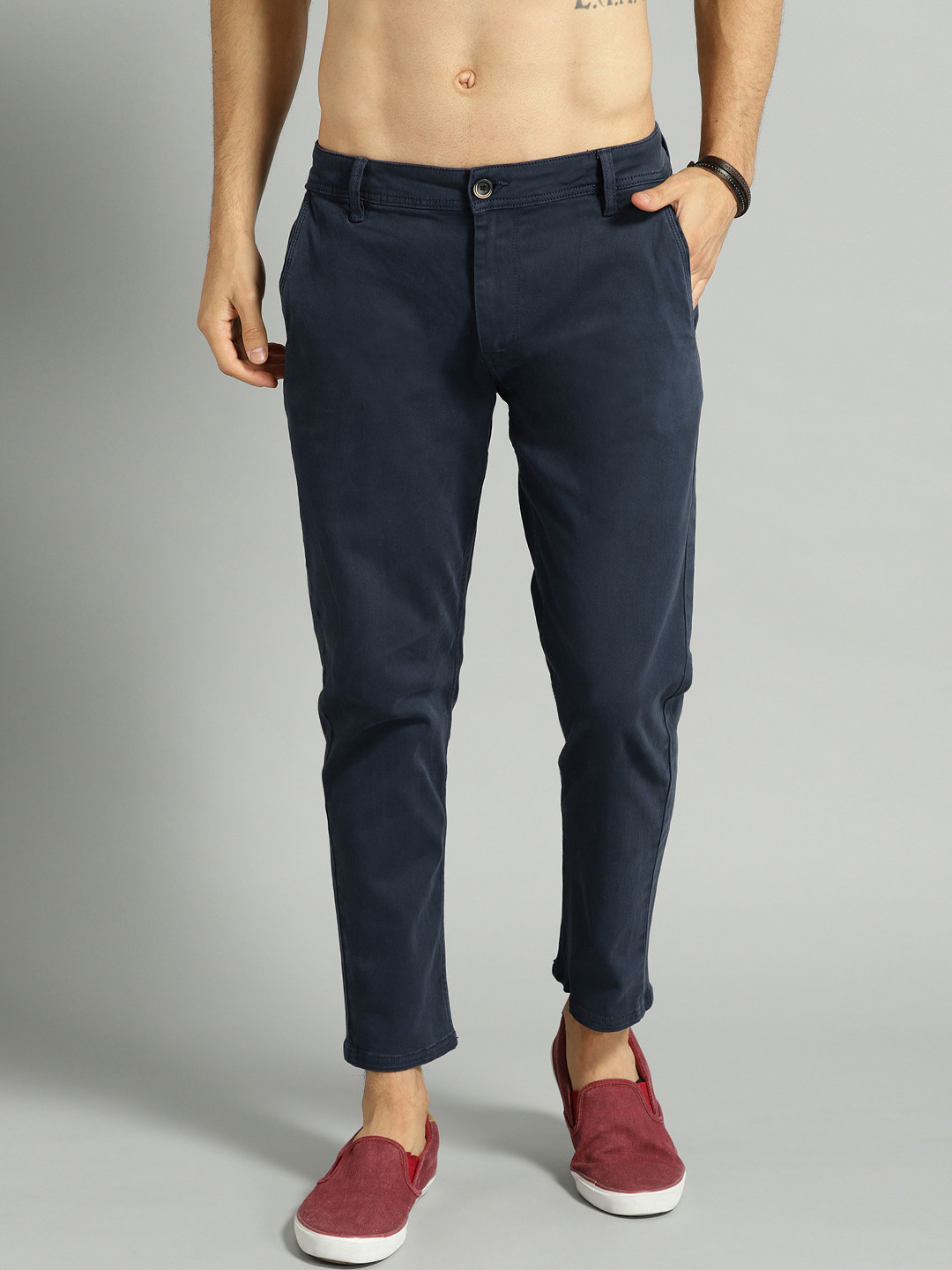 Buy The Roadster Lifestyle Co Men Navy Blue Slim Fit Solid Chinos