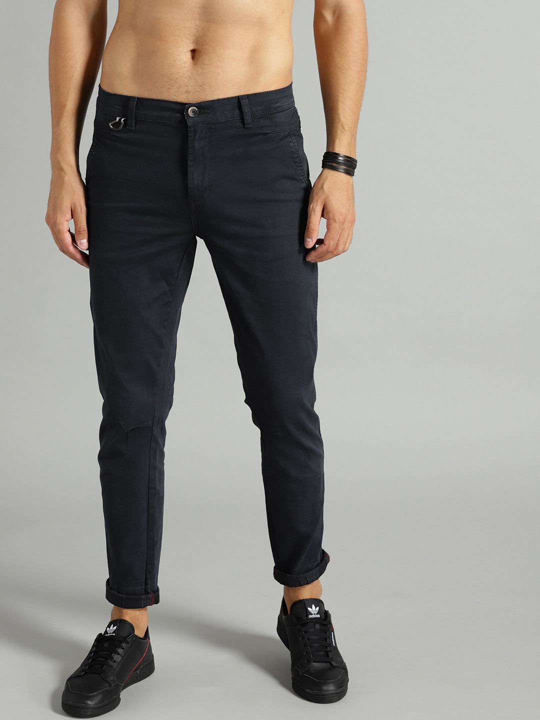 Buy The Roadster Lifestyle Co Men Navy Blue Slim Fit Solid Regular ...