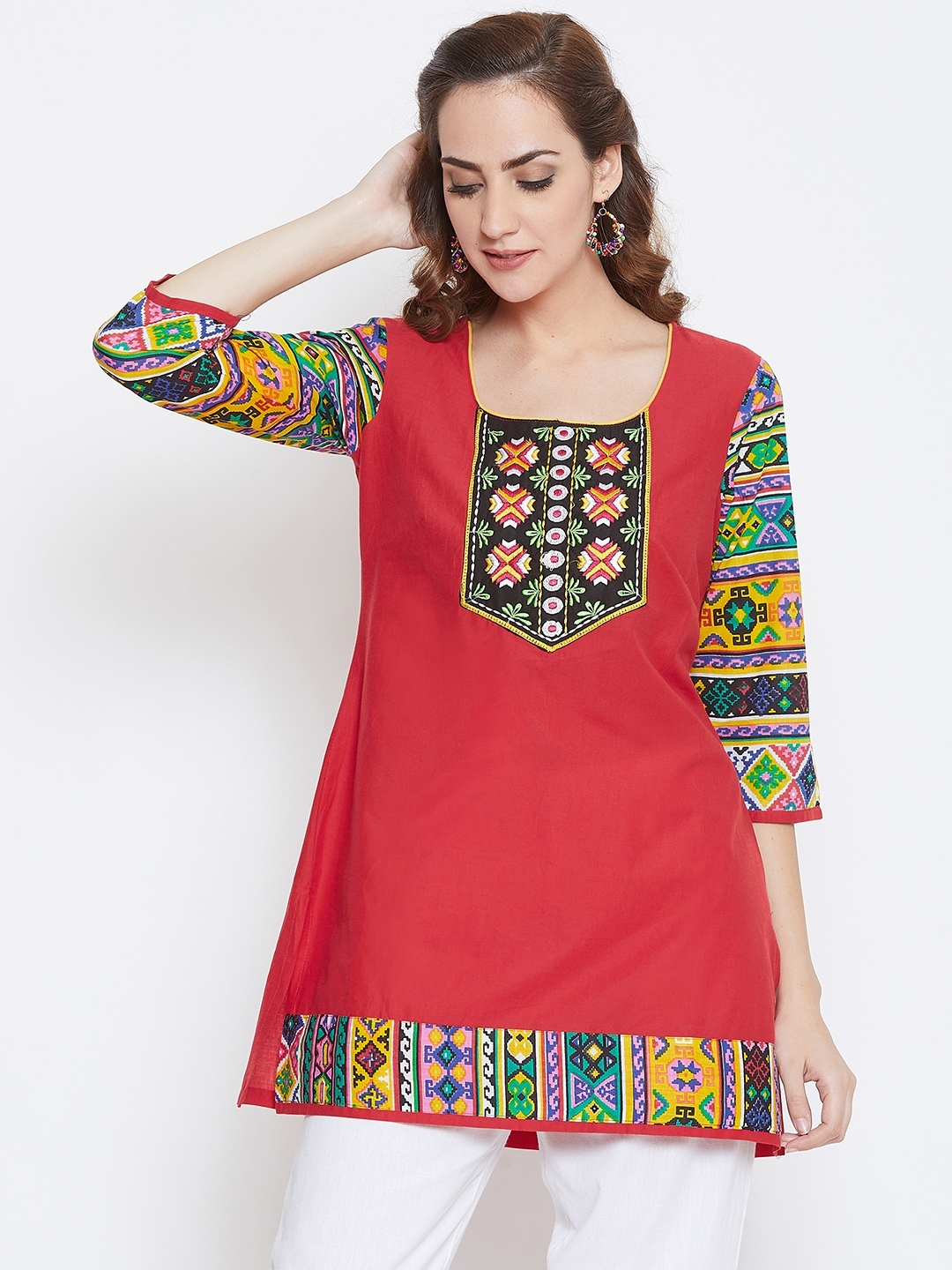 Buy AASK Women Multicoloured Embroidered Pure Cotton A Line Kurti ...