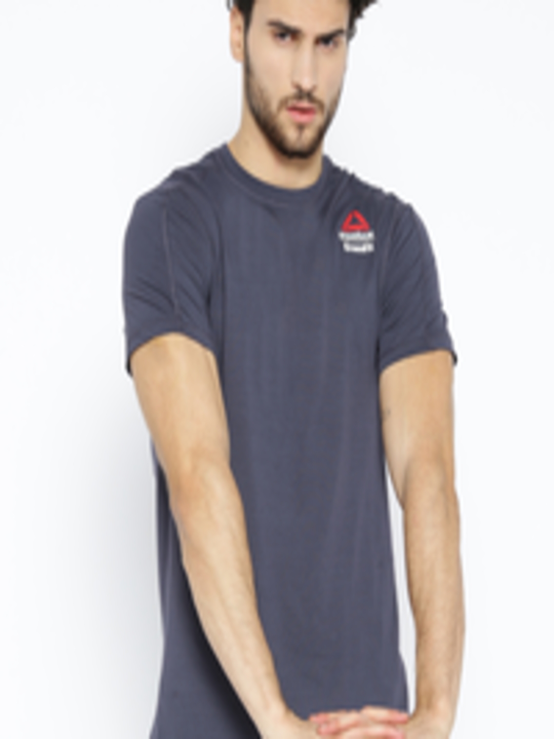 Buy Reebok Men Navy Blue Solid Crossfit Games Activechill + Cotton T ...