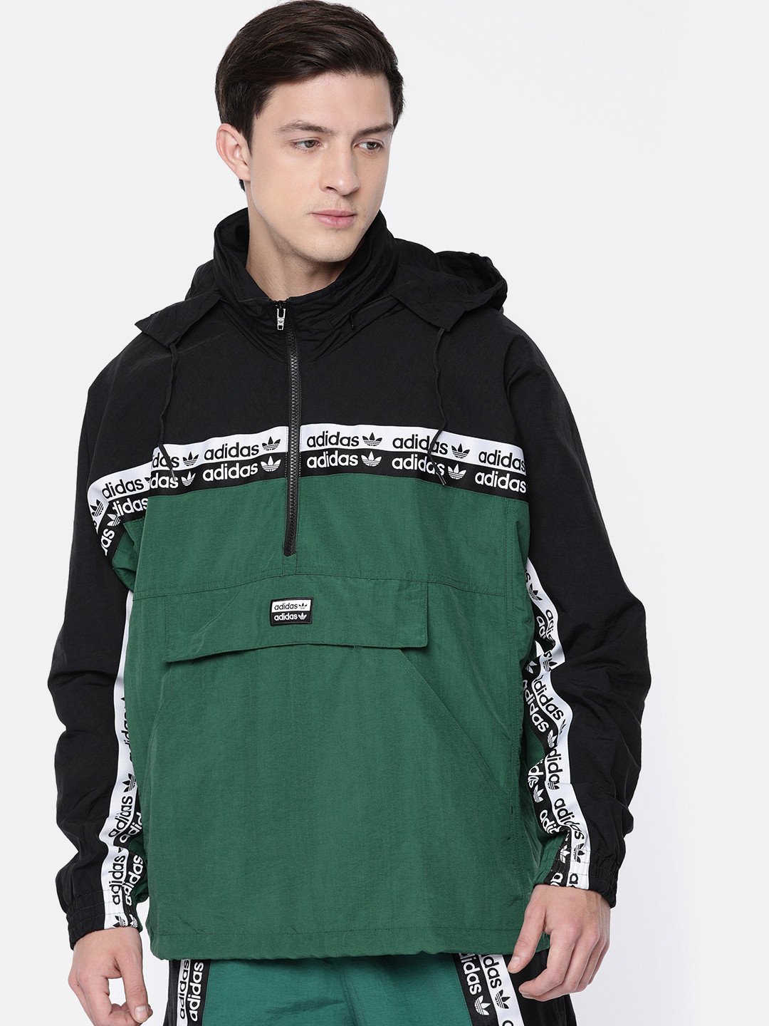 Buy ADIDAS Originals Men Green & Black Colourblocked R.Y.V. BLKD Sporty Jacket - Jackets for Men 