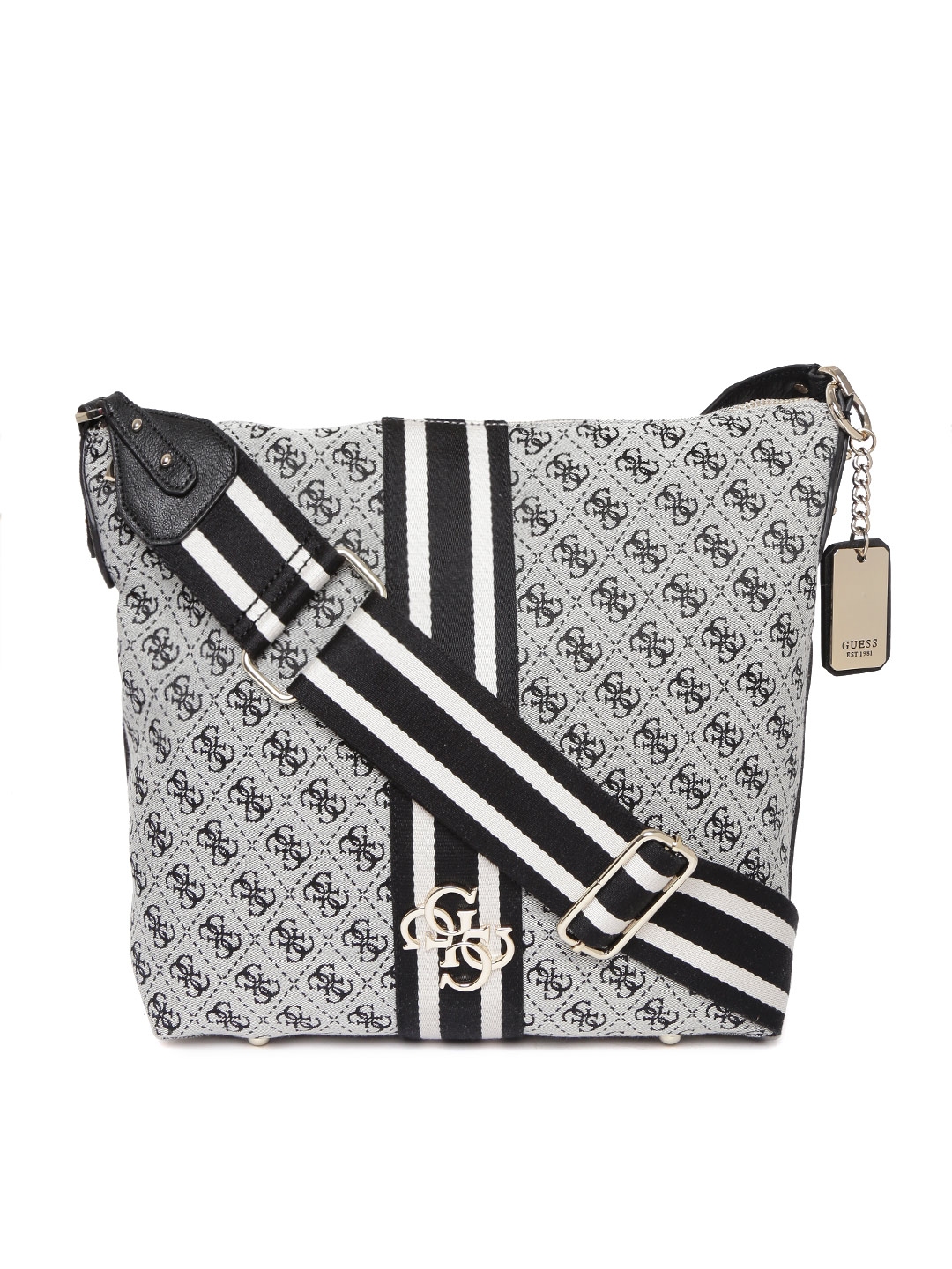 Buy GUESS Black & Grey Self Design Sling Bag - Handbags for Women ...