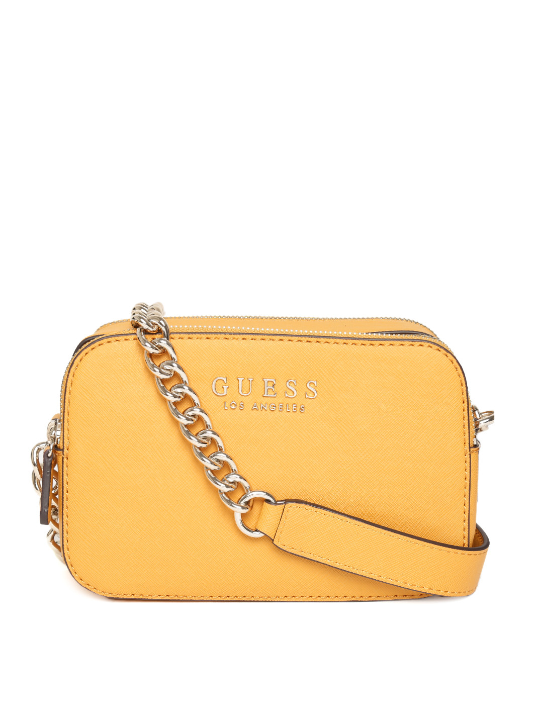 Buy GUESS Mustard Yellow Solid Sling Bag Handbags for Women 10232907