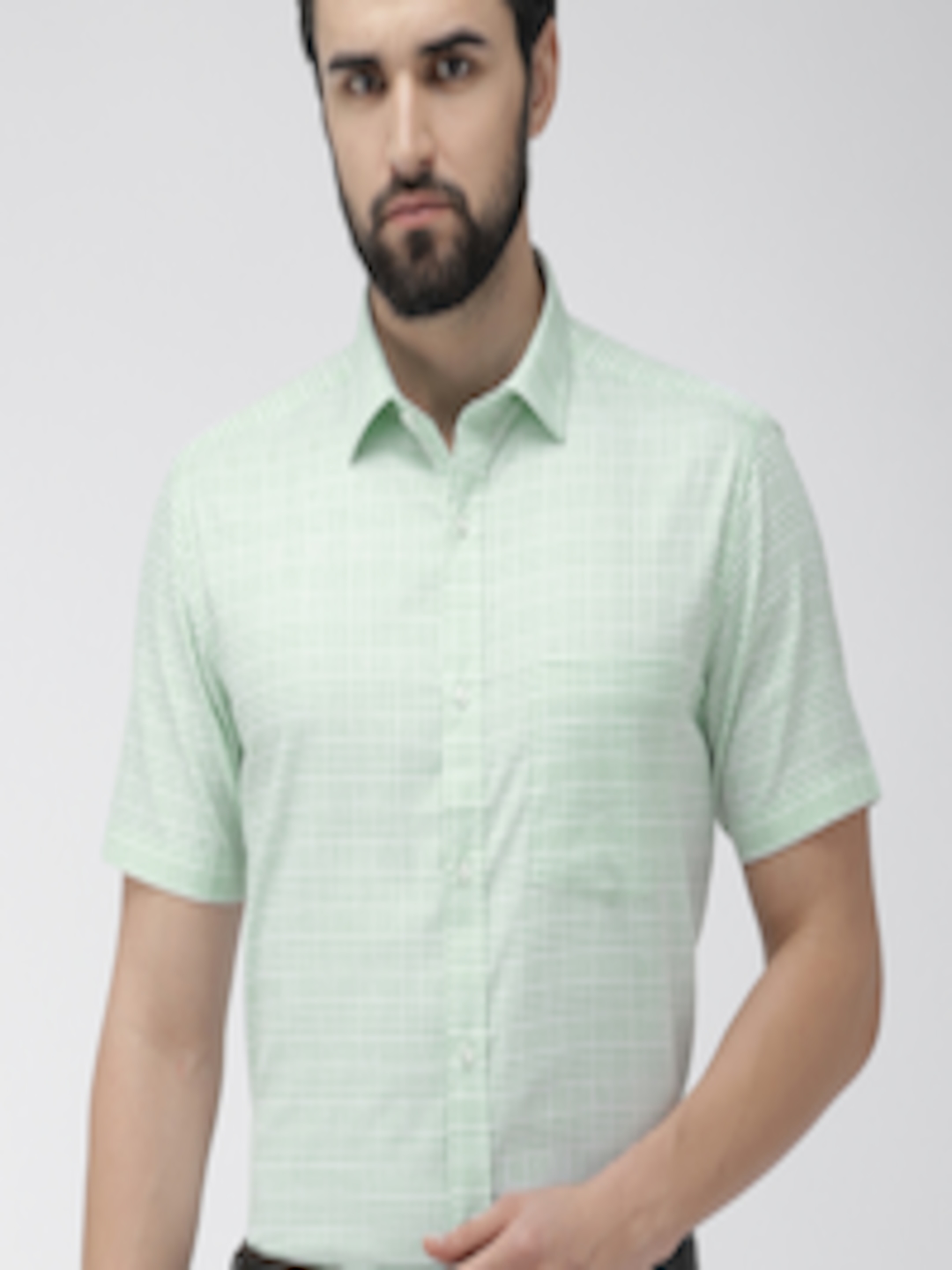 Buy Park Avenue Men Green & White Regular Fit Checked Formal Shirt ...