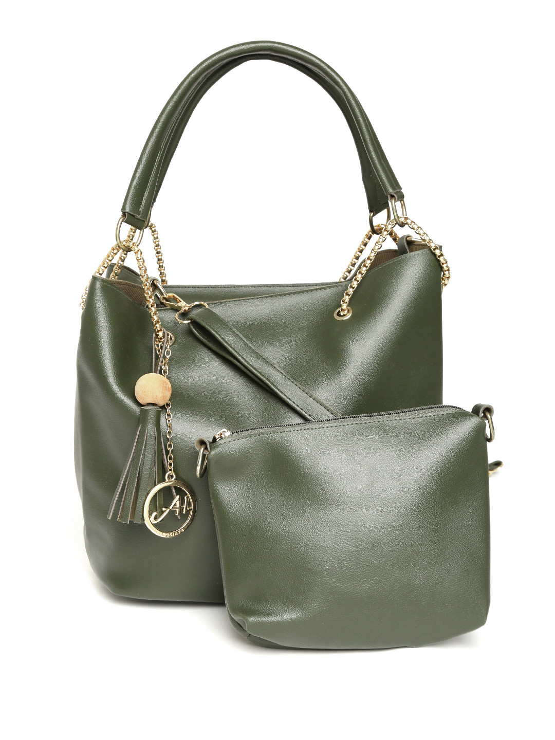 Buy Alessia74 Olive Green Solid Handheld Bag With Pouch Handbags for