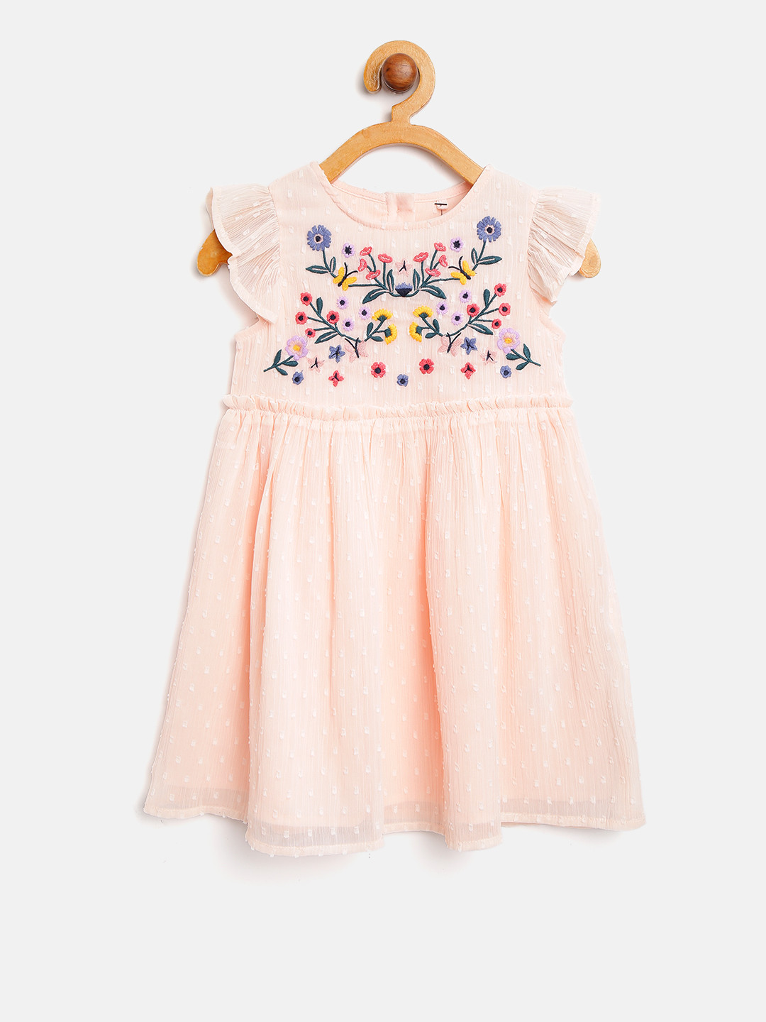 Buy Marks & Spencer Girls Peach Coloured Embroidered Fit & Flare Dress