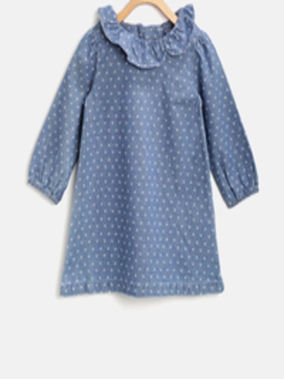 Buy Marks & Spencer Girls Blue & White Printed Denim A Line Dress ...