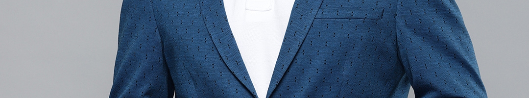 Buy Louis Philippe Sport Men Navy Blue & Black Self Design Slim Fit Single Breasted Blazer ...
