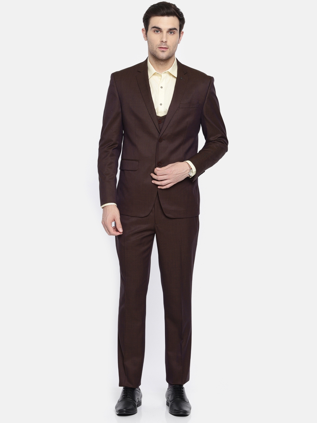 Buy Louis Philippe Men Brown Solid Slim Fit Single Breasted Formal Suit - Suits for Men 10241801 ...