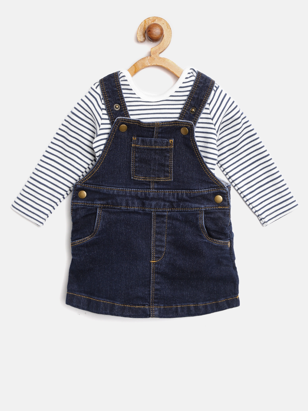 Buy Marks & Spencer Girls Navy & White Denim Pinafore Dress With Bodysuit - Dresses for Girls 