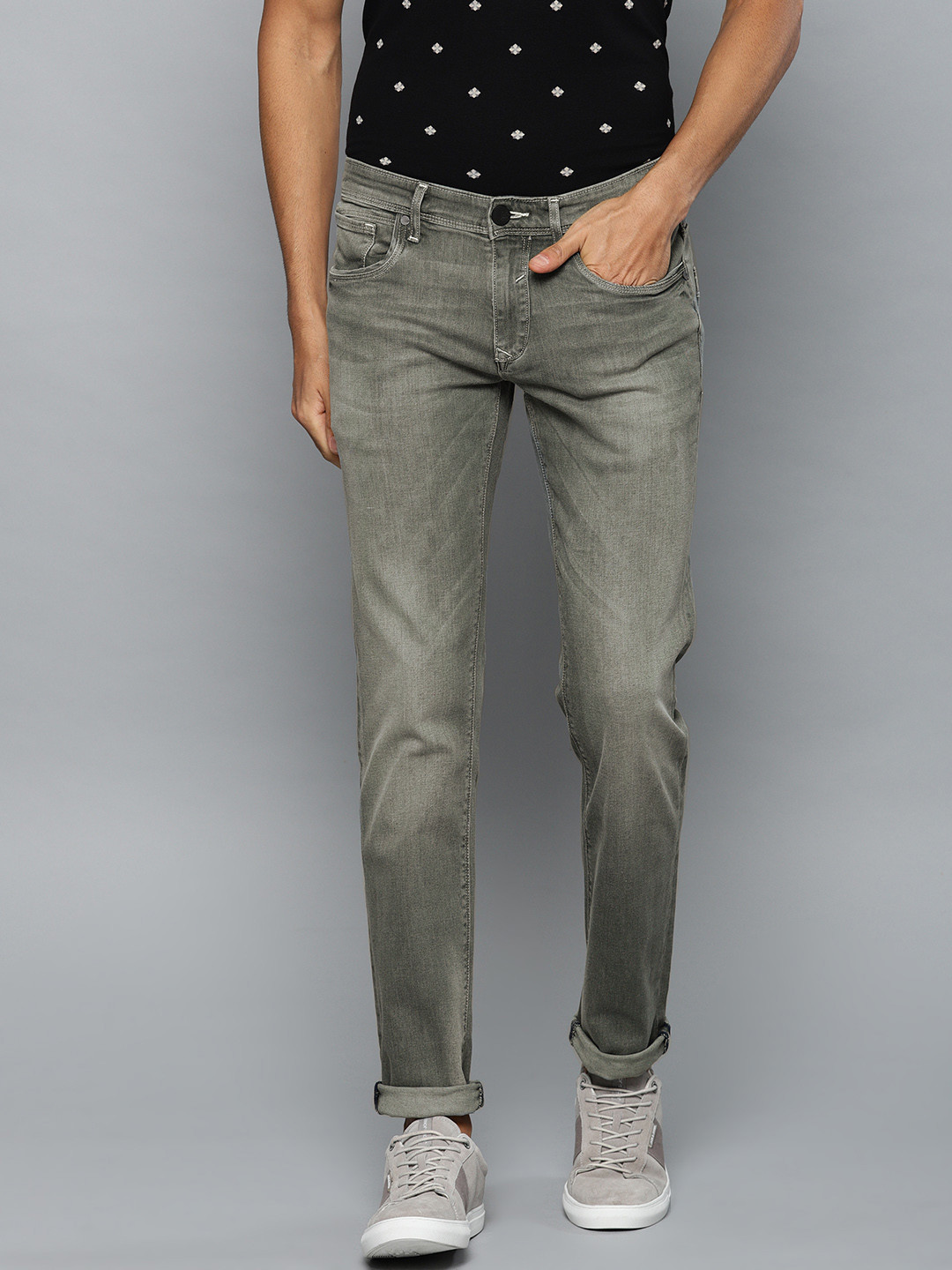 Buy Louis Philippe Jeans Men Olive Green Matt Slim Fit Low Rise Clean