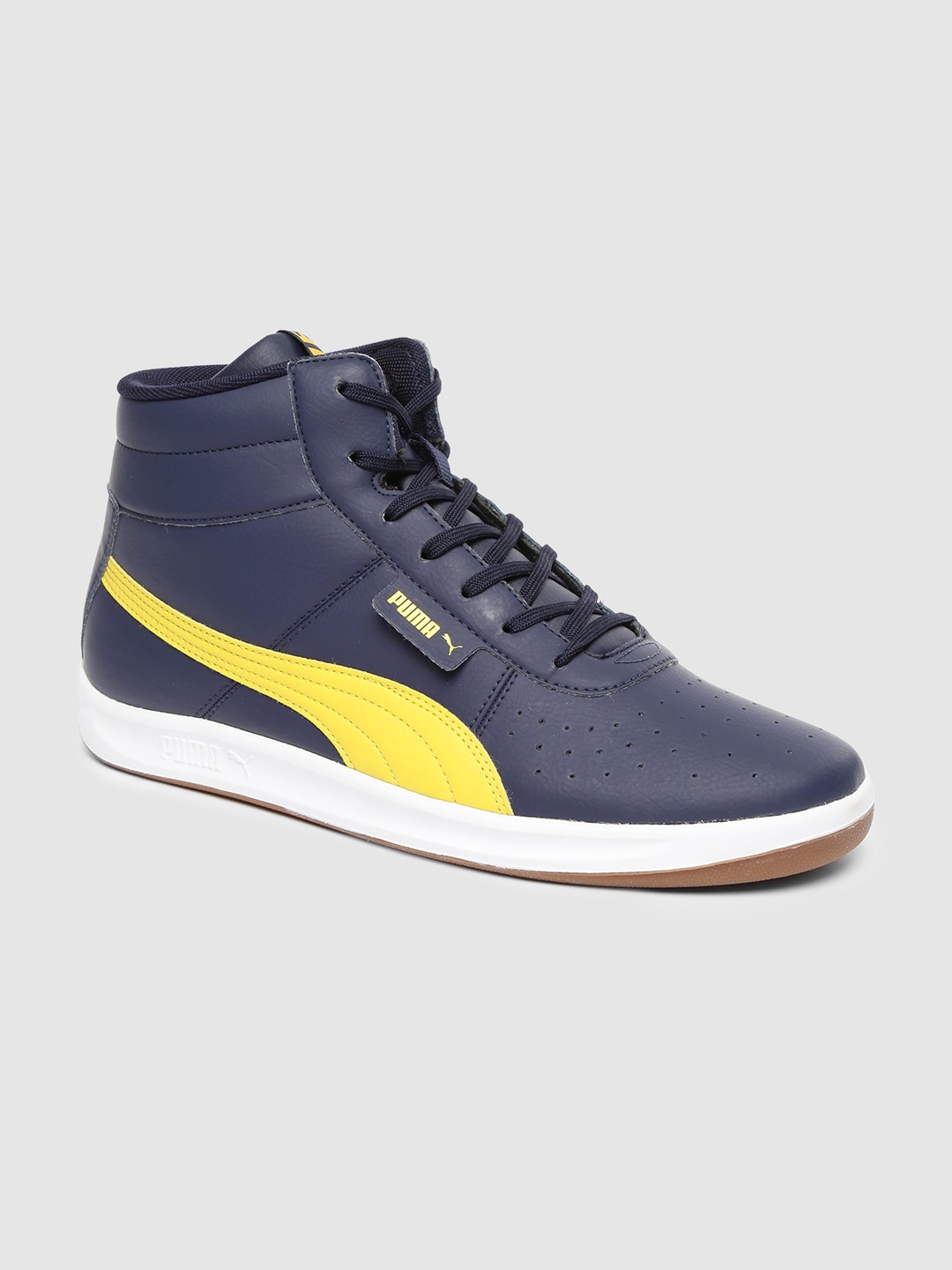 Puma Men Navy Blue Solid Pollux Mid Top Sneakers Price History