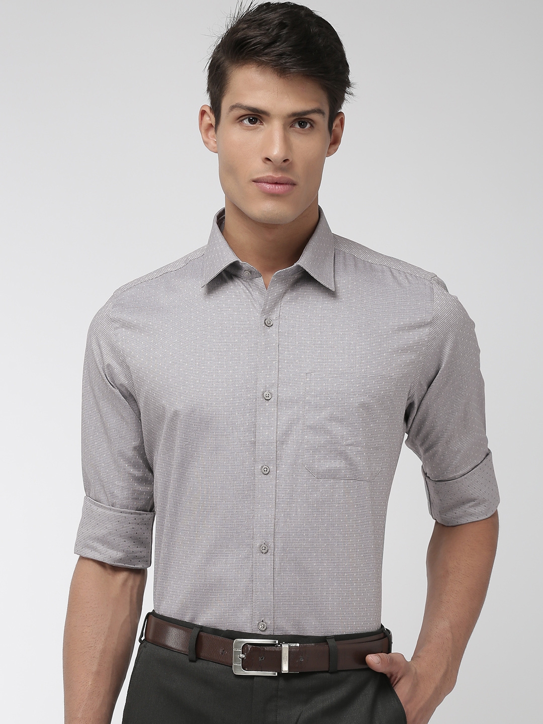 Buy Raymond Men Grey Contemporary Fit Self Design Formal Shirt - Shirts ...