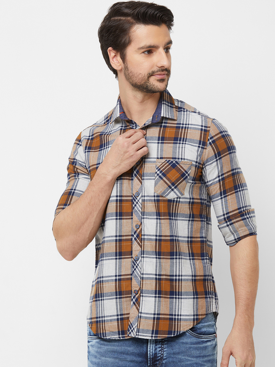 Buy Killer Men White & Brown Slim Fit Checked Casual Shirt Shirts for Men 10257411 Myntra