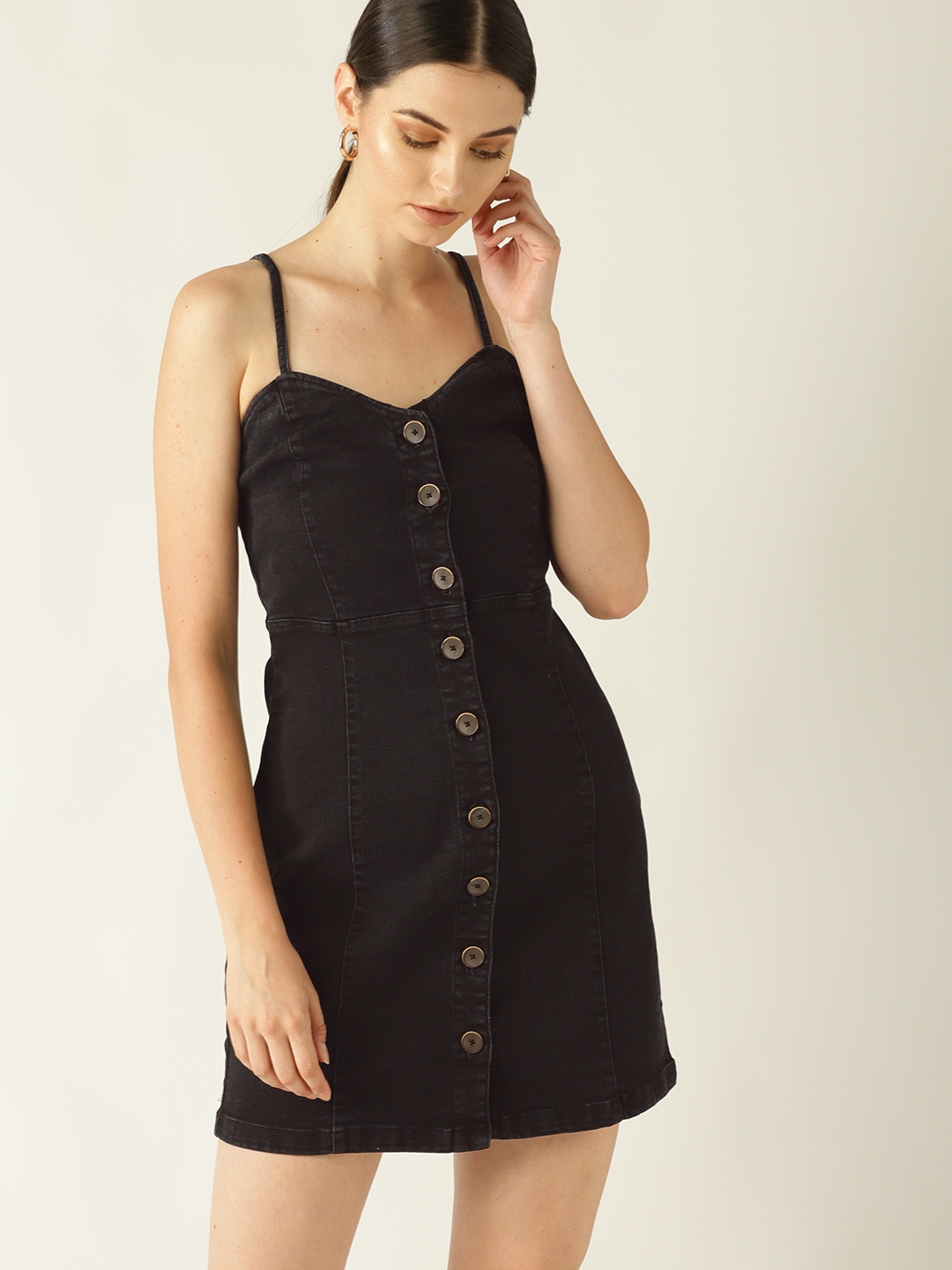 Buy MANGO Women Black Solid Denim Sheath Dress - Dresses for Women ...