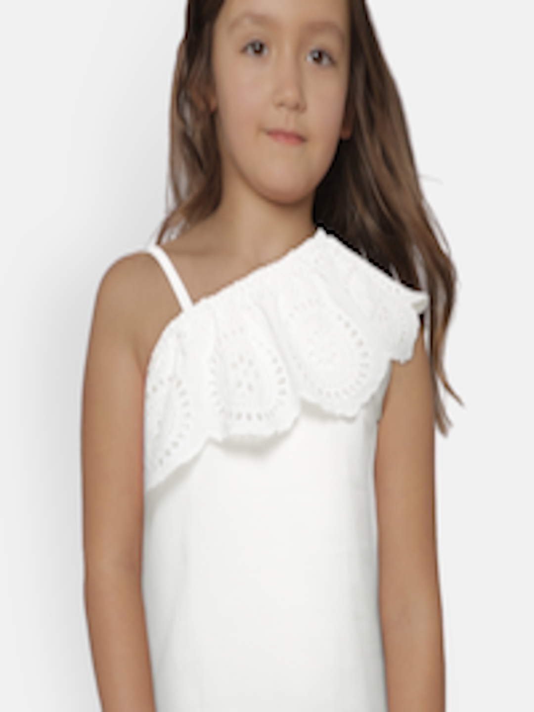 Buy Mango Kids Girls White Solid One Shoulder Pure Cotton Top - Tops ...