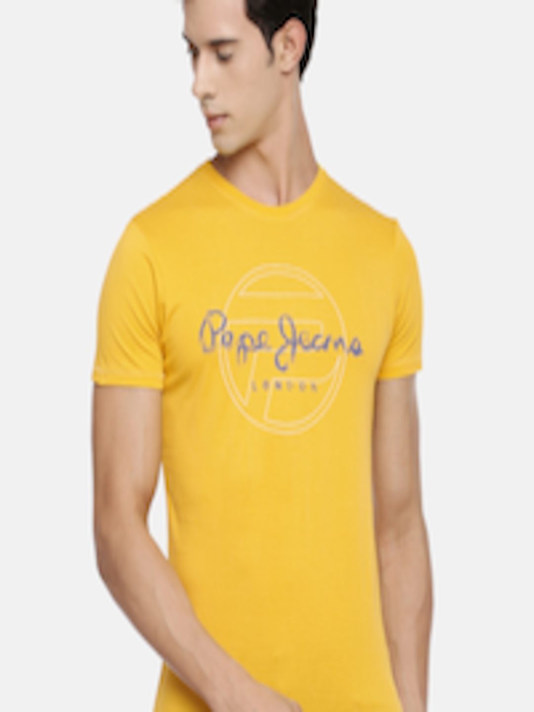 Buy Pepe Jeans Men Yellow Printed Round Neck Pure Cotton T Shirt ...