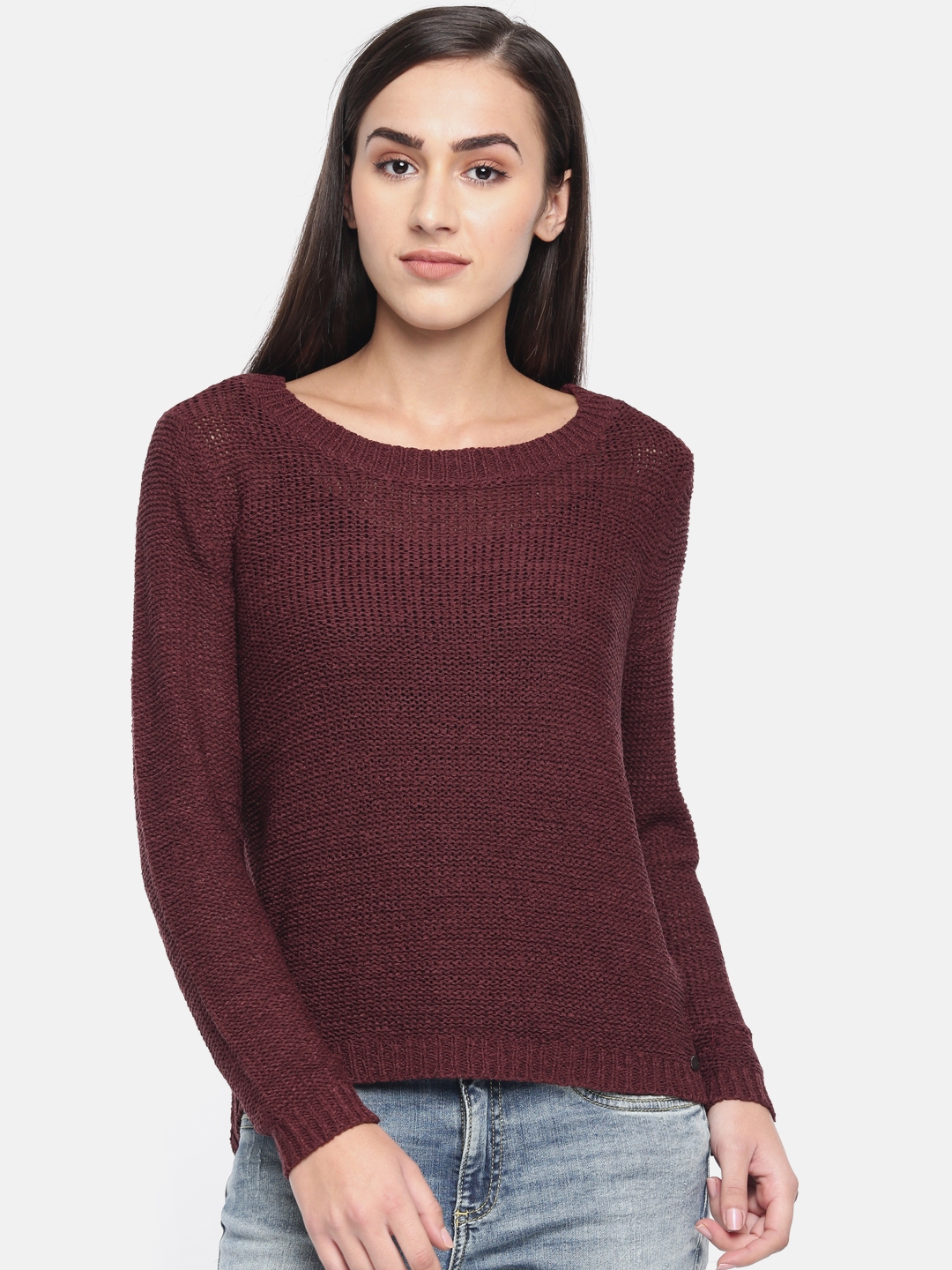 Buy ONLY Women Maroon Solid Sweater - Sweaters for Women 10266753 | Myntra
