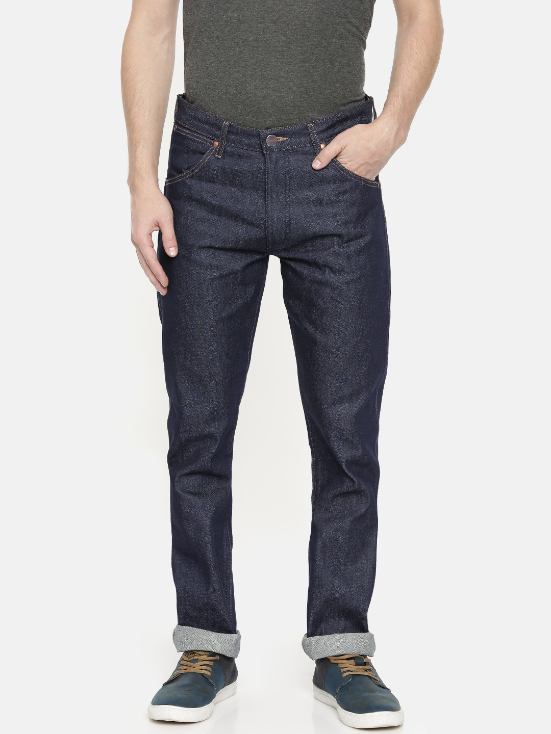 Buy Wrangler Men Blue Slim Straight Fit Mid Rise Clean Look Jeans