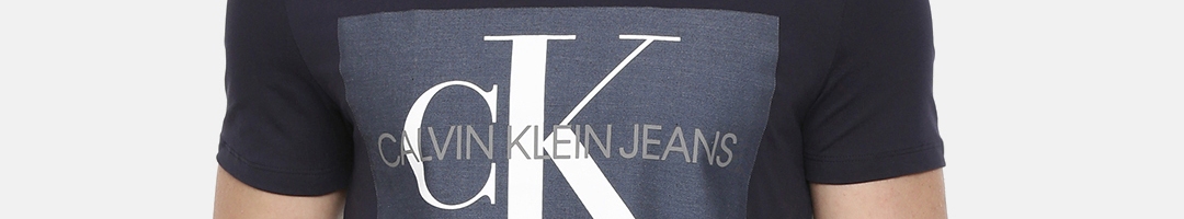 Buy Calvin Klein Jeans Men Navy Blue Printed Round Neck T Shirt ...