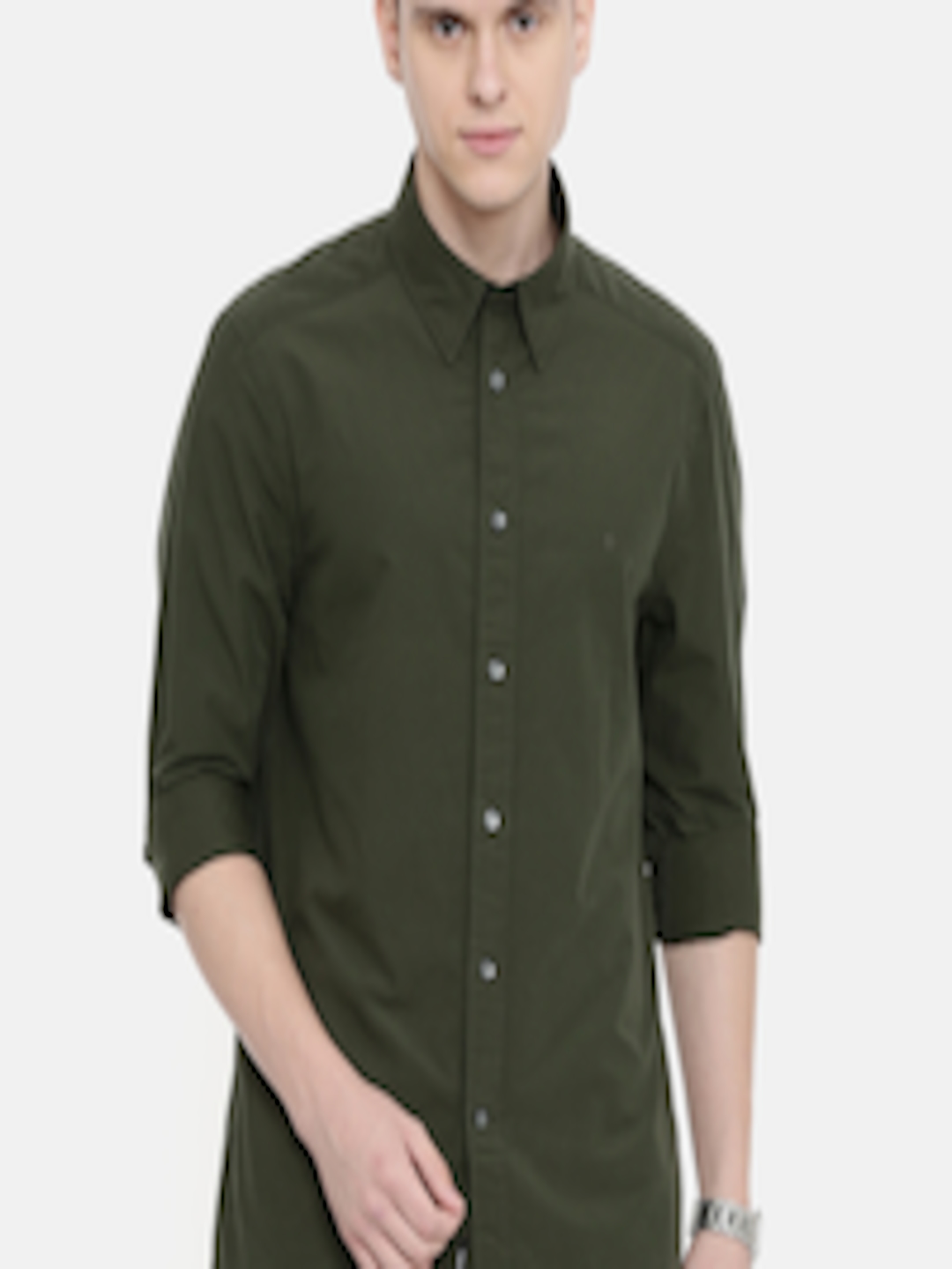 Buy Calvin Klein Jeans Men Olive Green Regular Fit Solid Casual Shirt ...