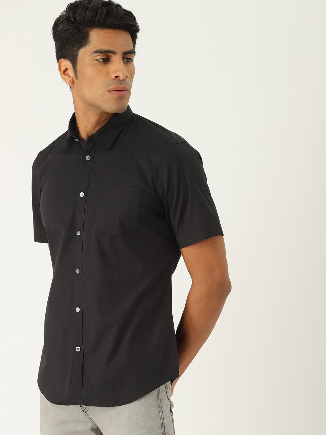 Buy ESPRIT Men Black Slim Fit Solid Casual Shirt - Shirts for Men ...
