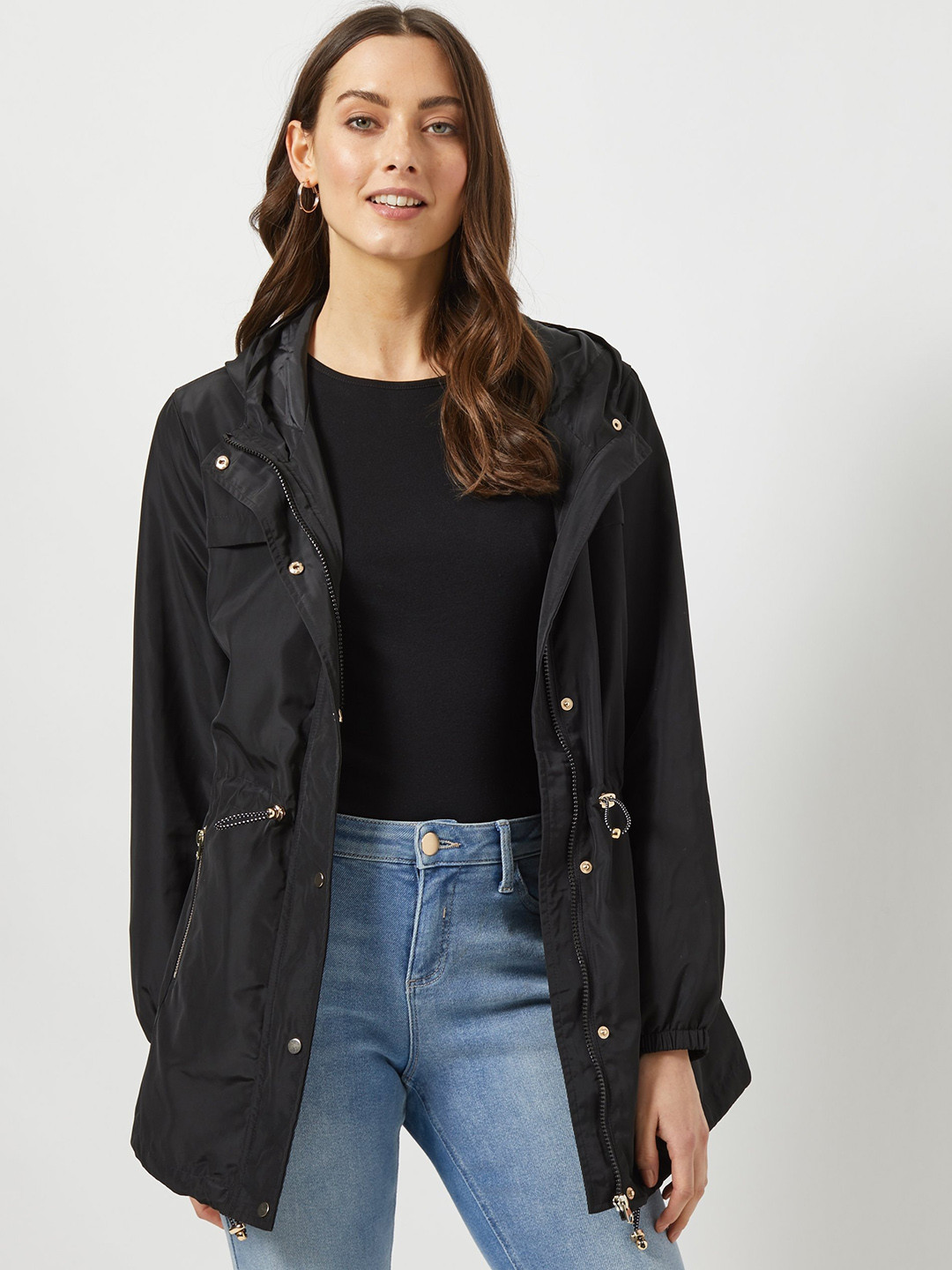 Buy DOROTHY PERKINS Women Black Solid Hooded Tailored Jacket Jackets