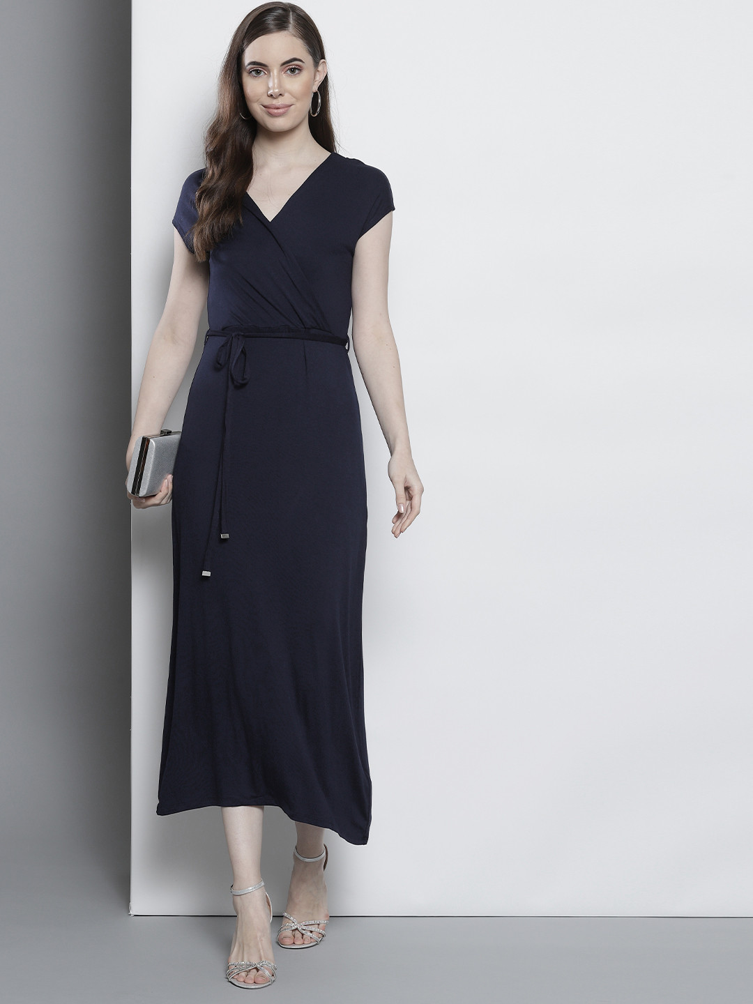 Buy DOROTHY PERKINS Women Petite Navy Blue Solid Wrap Dress Dresses