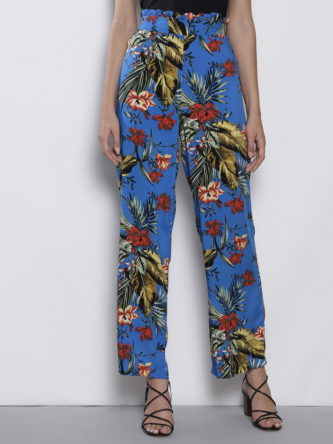 Buy DOROTHY PERKINS Women Blue & Green Regular Fit Printed Parallel Trousers - Trousers for 