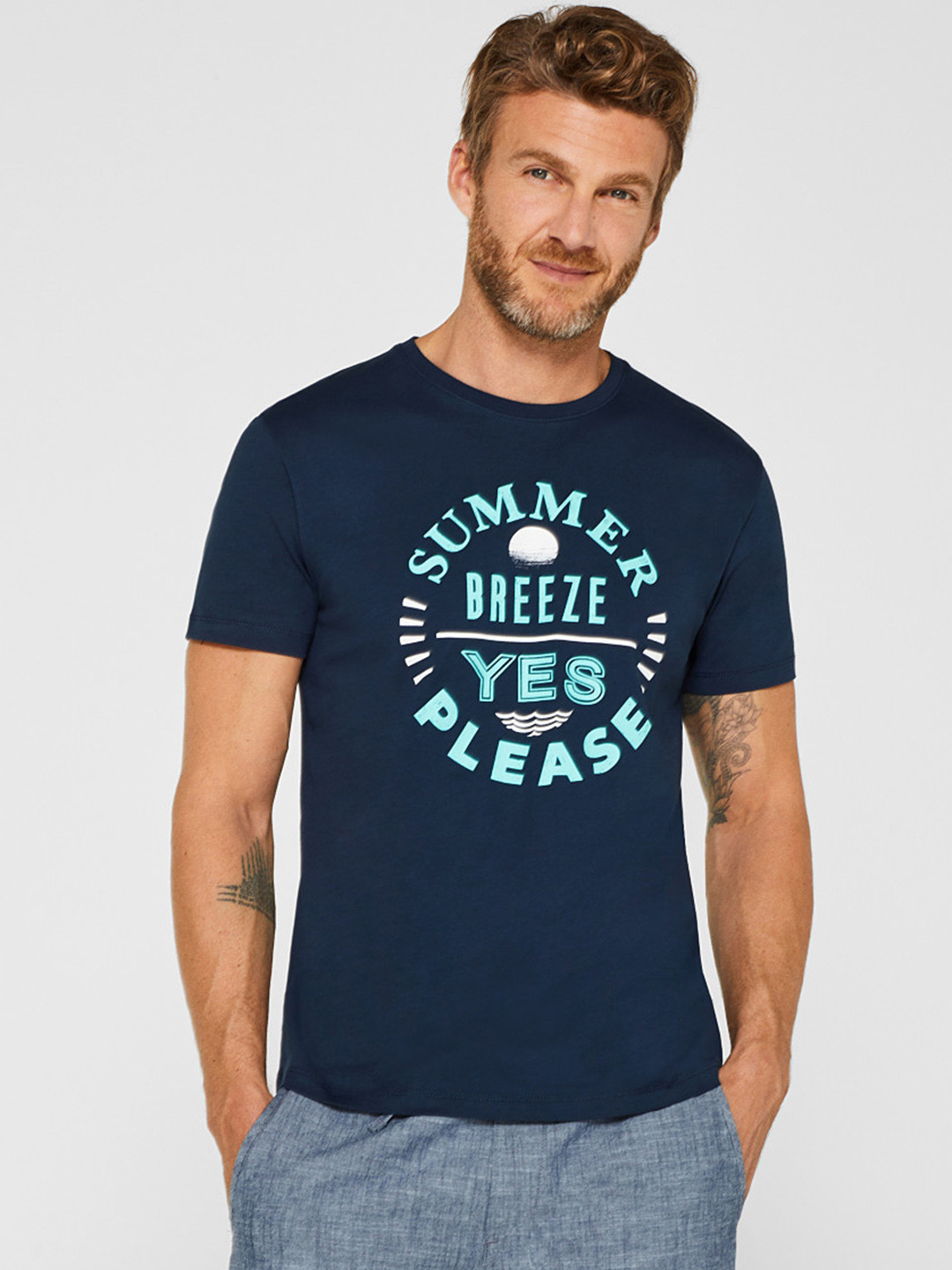 Buy ESPRIT Men Navy Blue Printed Round Neck T Shirt Tshirts for Men 10270395 Myntra